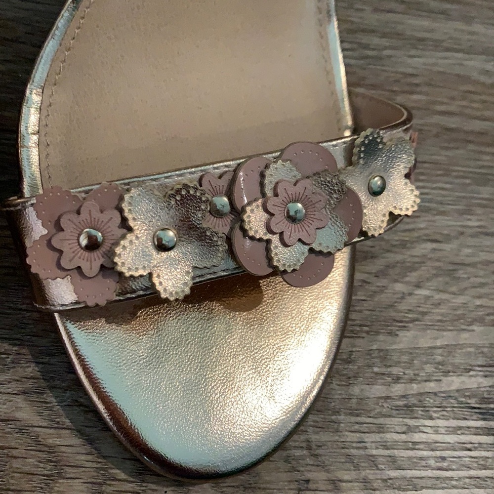 Brand new.   No box rose gold flower block heels